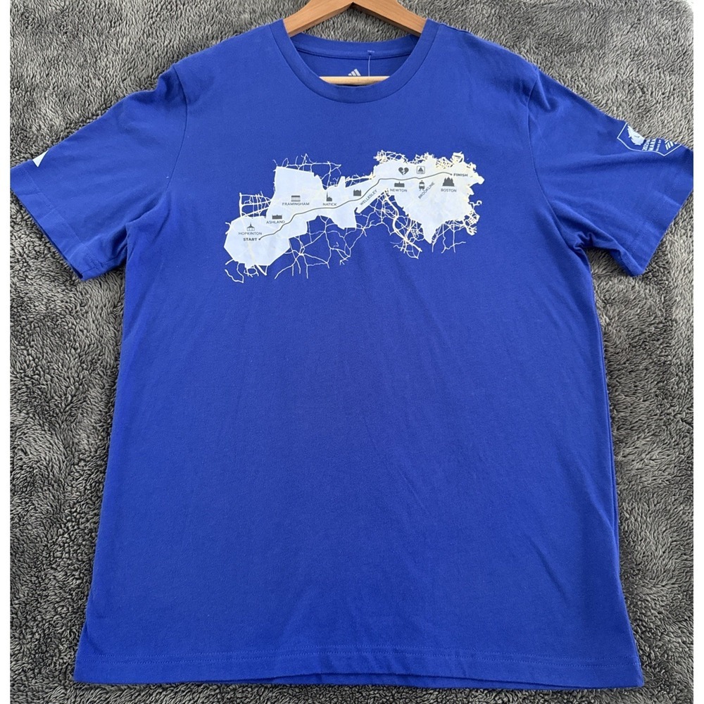 Adidas Blue Map Print Short Sleeve T-Shirt Men Size M Regular Fit Coupe Standard
